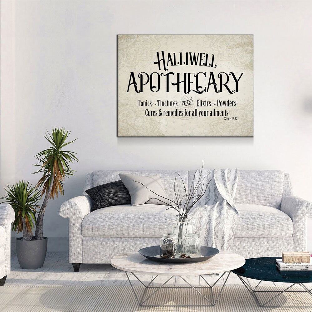 Halliwell Apothecary Canvas Wall Art, Tonics, Tinctures and Elixirs, Powders Since 1882, Charmed Decor - Royal Crown Pro