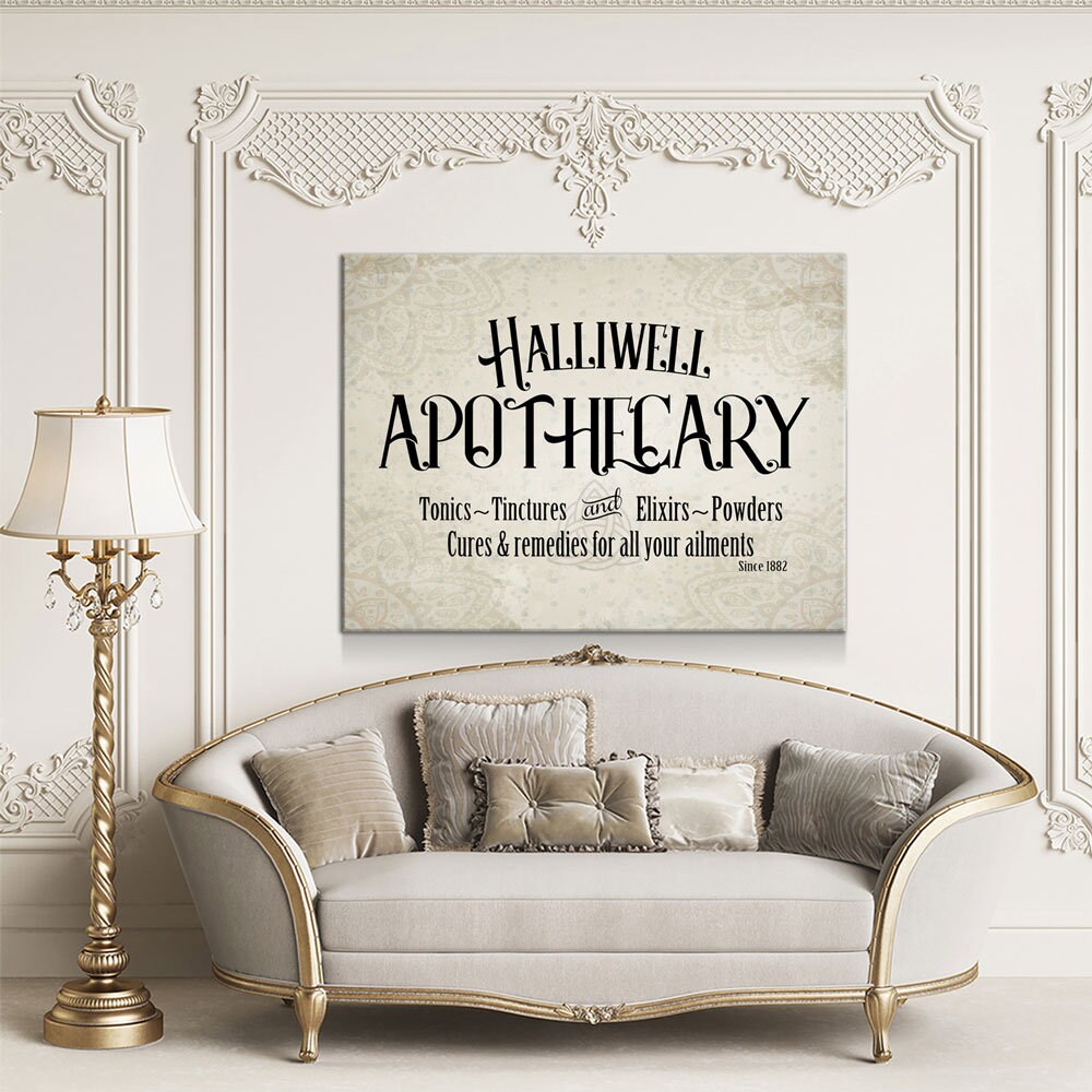 Halliwell Apothecary Canvas Wall Art, Tonics, Tinctures and Elixirs, Powders Since 1882, Charmed Decor - Royal Crown Pro