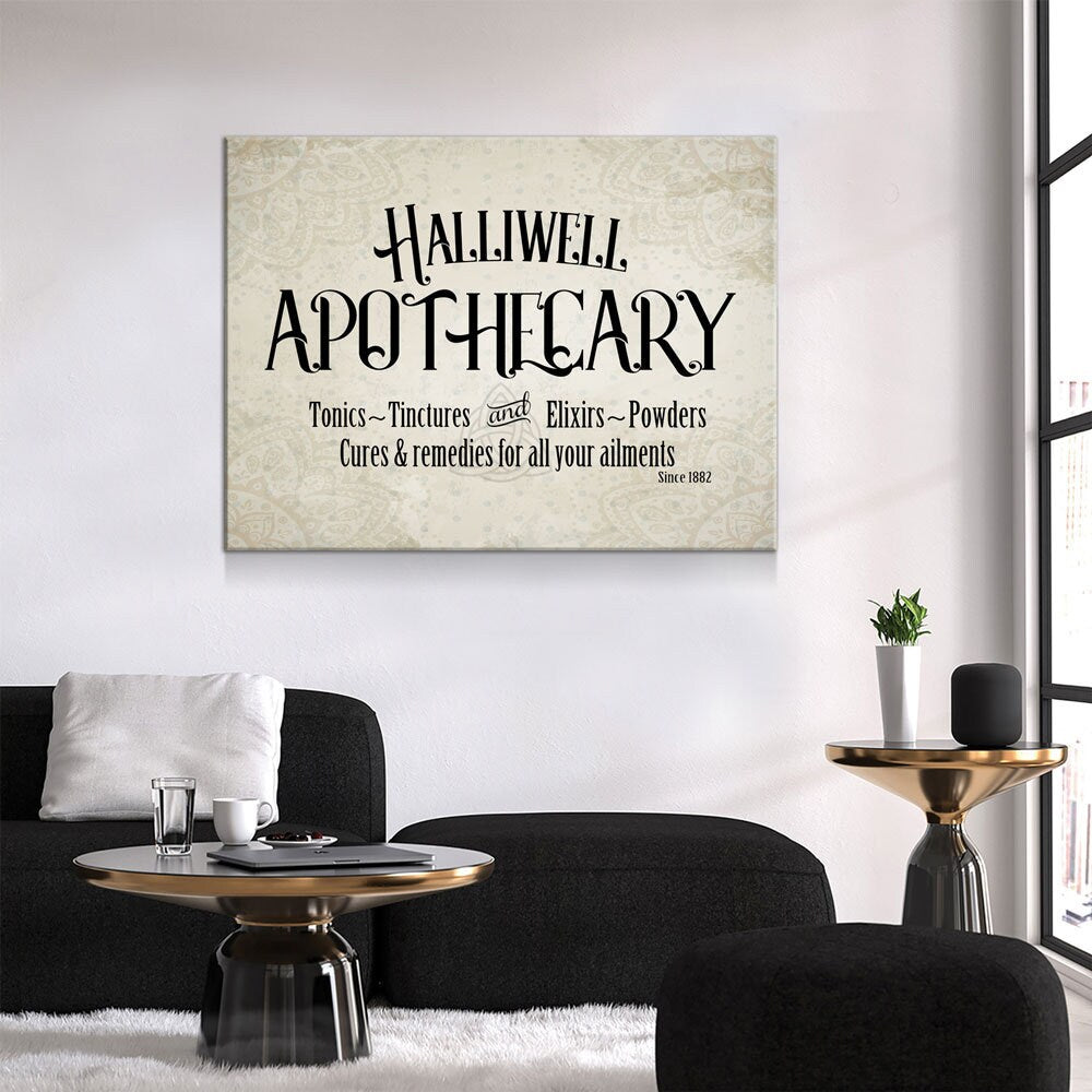 Halliwell Apothecary Canvas Wall Art, Tonics, Tinctures and Elixirs, Powders Since 1882, Charmed Decor - Royal Crown Pro