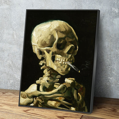 Van Gogh Smoking Skull Canvas Wall Art, Skull Skeleton With Burning Cigarette, Van Gogh Reproduction, 1885-86 - Royal Crown Pro