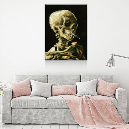 Van Gogh Smoking Skull Canvas Wall Art, Skull Skeleton With Burning Cigarette, Van Gogh Reproduction, 1885-86 - Royal Crown Pro