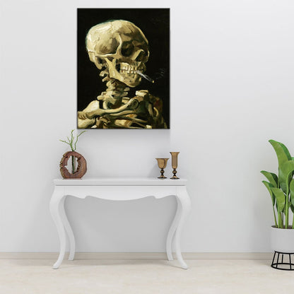 Van Gogh Smoking Skull Canvas Wall Art, Skull Skeleton With Burning Cigarette, Van Gogh Reproduction, 1885-86 - Royal Crown Pro