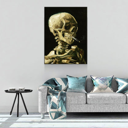 Van Gogh Smoking Skull Canvas Wall Art, Skull Skeleton With Burning Cigarette, Van Gogh Reproduction, 1885-86 - Royal Crown Pro