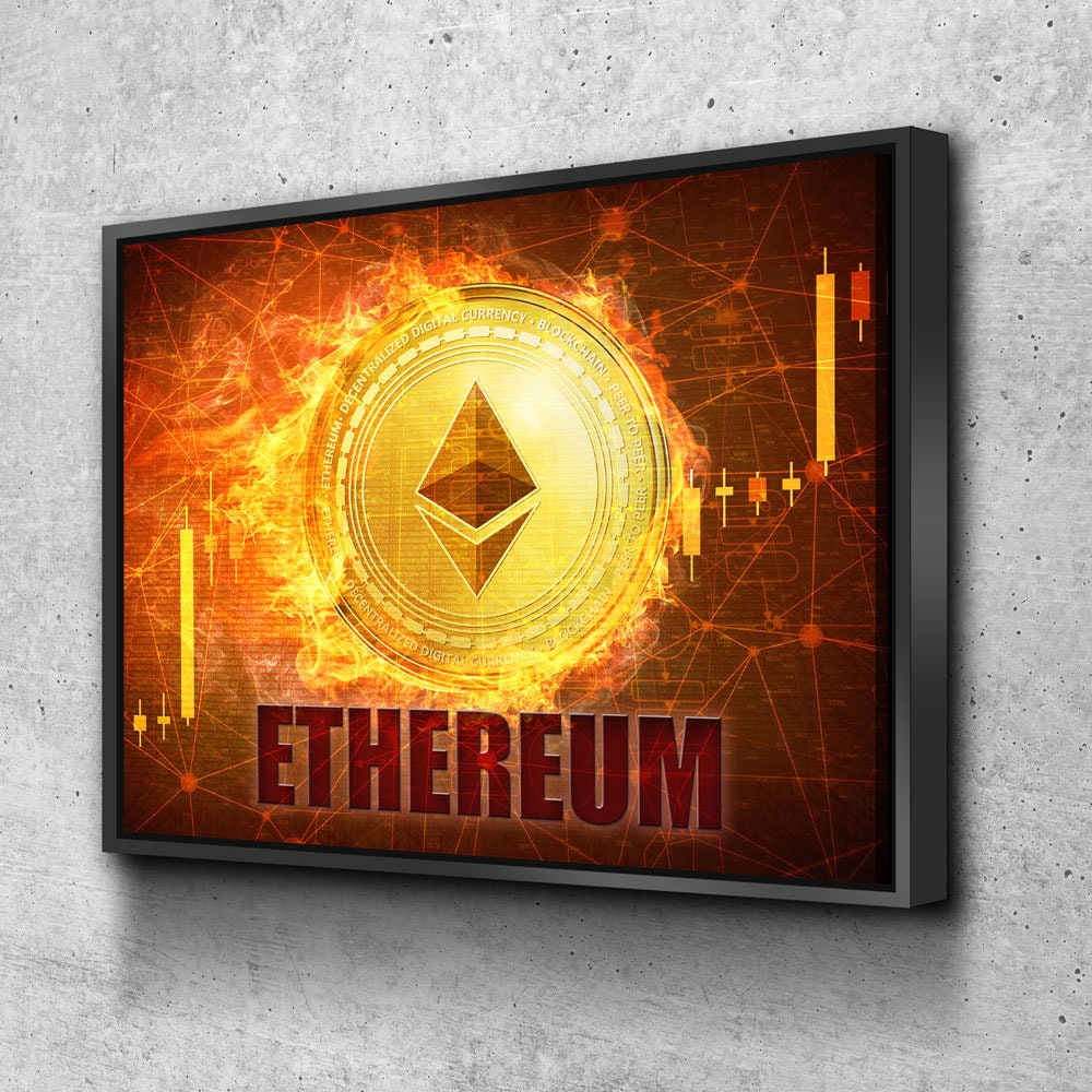 Ethereum Fire Canvas Wall Art, Cryptocurrency, Blockchain Decentralized Currency - Royal Crown Pro