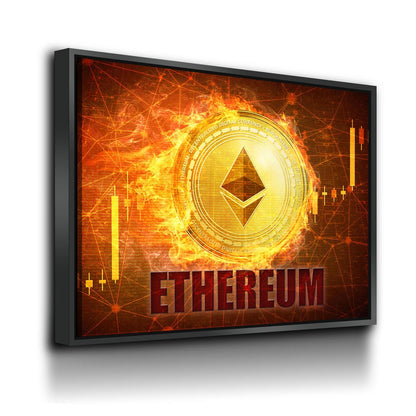 Ethereum Fire Canvas Wall Art, Cryptocurrency, Blockchain Decentralized Currency - Royal Crown Pro