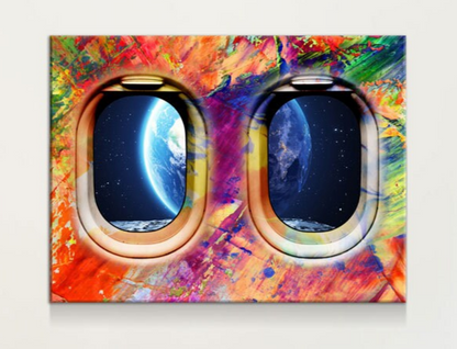 Airplane Window Seat Earth View, Abstract Decor, Travel Space Lovers Canvas Wall Art, Galaxy Getaway, Travel Decor, Airplane Window Art - Royal Crown Pro