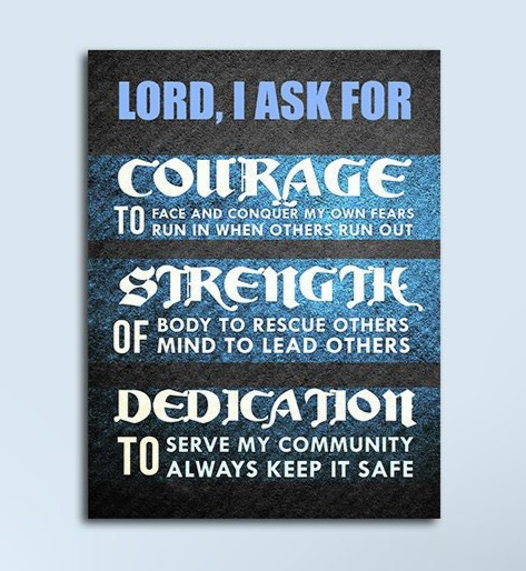 Police, LEO, Law Enforcement Canvas Wall Art, Courage, Strength, Dedication, Thin Blue Line, Police Decor, A Police Officer's Prayer - Royal Crown Pro