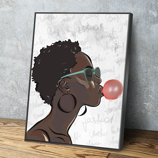 Black Girl With Bubble Gum Canvas Wall Art, Black Art, African American Art, African American Blowing Bubble, Home Decor Wall Art - Royal Crown Pro