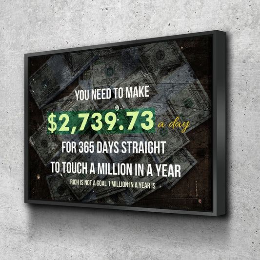 A Million In A Year Goals Wall Art, Motivational, Success Quote, Rich Is Not A Goal 1 Million In A Year Is, Entrepreneur Quote, Office Decor - Royal Crown Pro