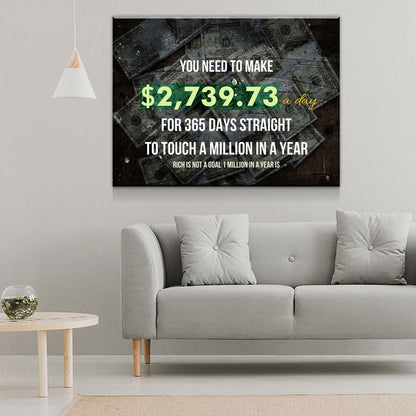 A Million In A Year Goals Wall Art, Motivational, Success Quote, Rich Is Not A Goal 1 Million In A Year Is, Entrepreneur Quote, Office Decor - Royal Crown Pro