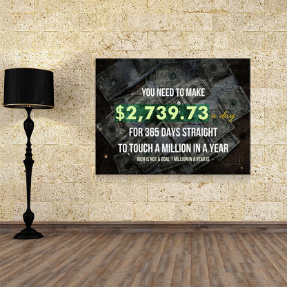 A Million In A Year Goals Wall Art, Motivational, Success Quote, Rich Is Not A Goal 1 Million In A Year Is, Entrepreneur Quote, Office Decor - Royal Crown Pro