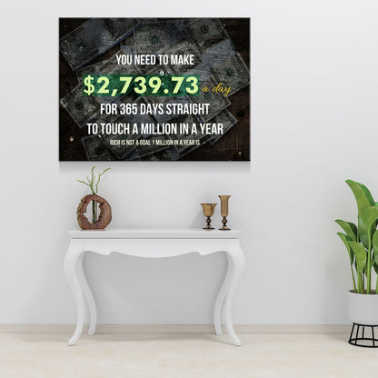 A Million In A Year Goals Wall Art, Motivational, Success Quote, Rich Is Not A Goal 1 Million In A Year Is, Entrepreneur Quote, Office Decor - Royal Crown Pro