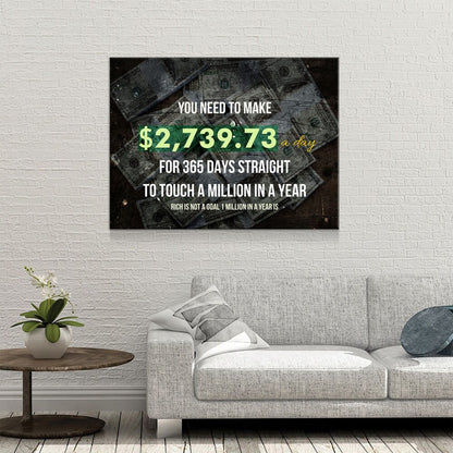 A Million In A Year Goals Wall Art, Motivational, Success Quote, Rich Is Not A Goal 1 Million In A Year Is, Entrepreneur Quote, Office Decor - Royal Crown Pro