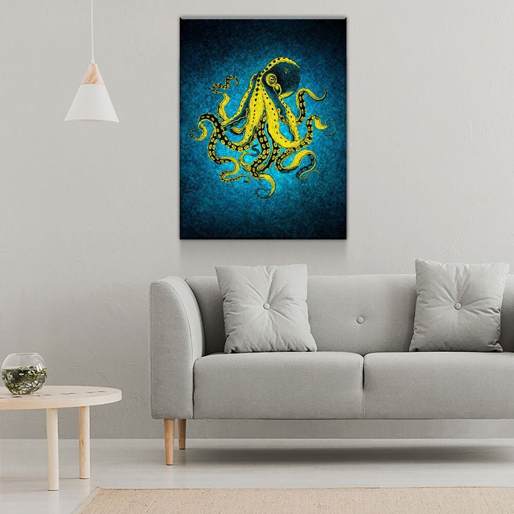 Abstract Octopus Canvas Wall Art, Nautical Decor, Octopus Wall Decor, Octopus Deep Sea Decor, Ocean Decor - Royal Crown Pro