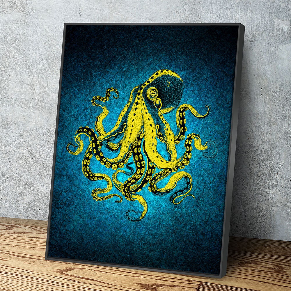 Abstract Octopus Canvas Wall Art, Nautical Decor, Octopus Wall Decor, Octopus Deep Sea Decor, Ocean Decor - Royal Crown Pro