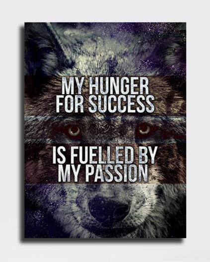 My Hunger For Success Is Fuelled By My Passion Canvas Wall Art, Motivational Decor, Office Decor, Motivational Quotes, Motivational, Wolf - Royal Crown Pro