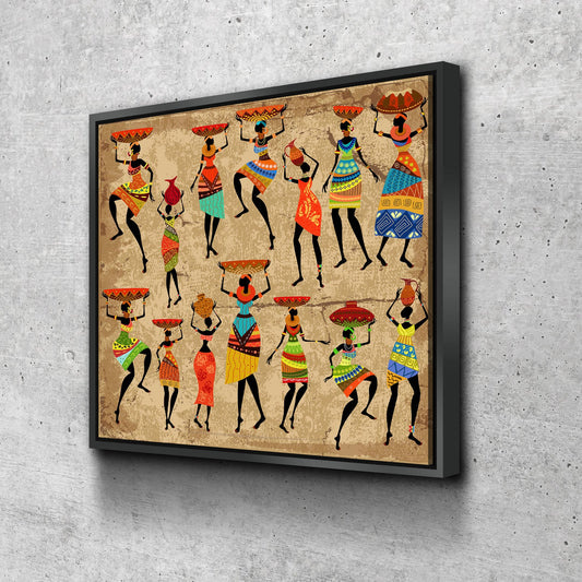 African Women Canvas Wall Art, African Tribal Art, African Decor, African Art, Grunge Ethnic Art, Dancing African Ladies - Royal Crown Pro