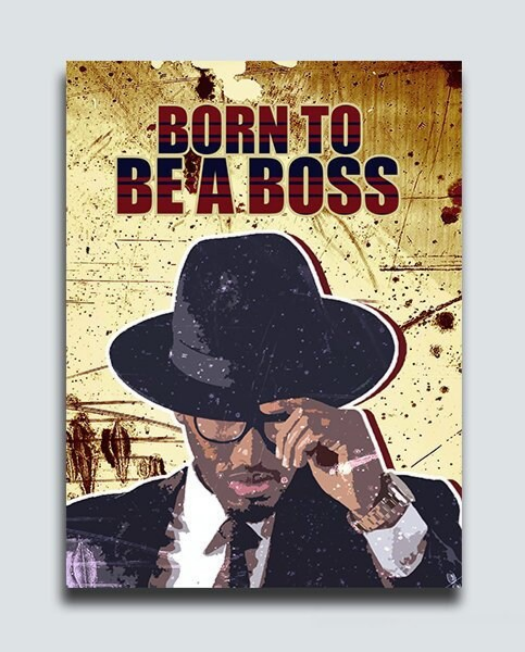 Born To Be A Boss Canvas Wall Art, Office Decor, Inspiration, Motivational Quotes, African American Art - Royal Crown Pro