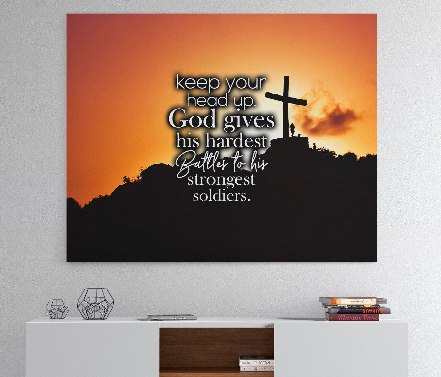 Keep Your Head Up God Gives His Hardest Battles To His Strongest Soldiers Canvas Wall Art, Religious Wall Art - Royal Crown Pro