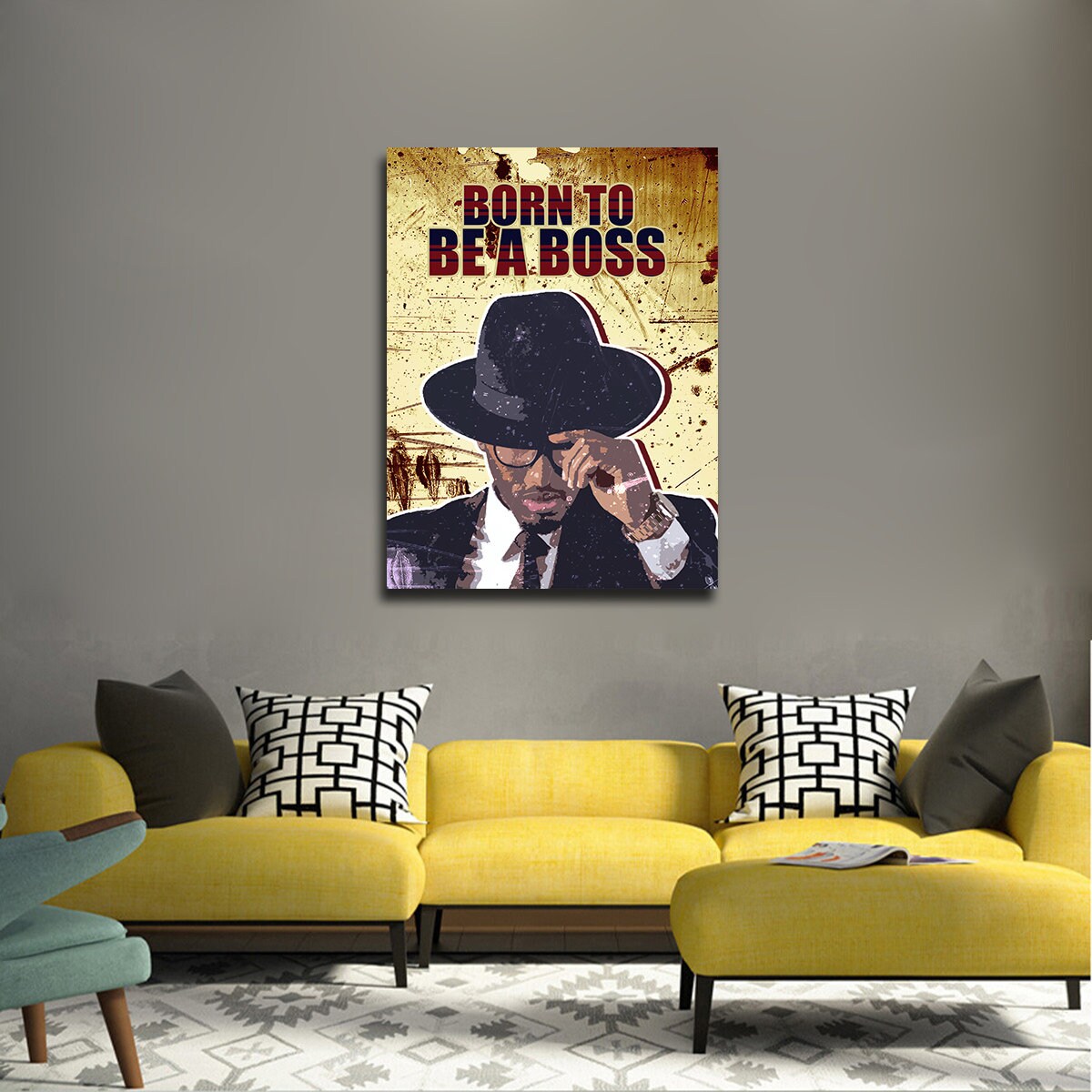 Born To Be A Boss Canvas Wall Art, Office Decor, Inspiration, Motivational Quotes, African American Art - Royal Crown Pro