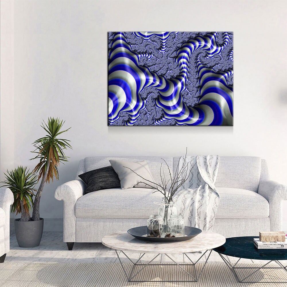 Blue Fractal Canvas Wall Art, Euclidean Canvas Wall Art, Geometric Design, Blue Fractal Art, 3 Piece Wall Art Canvas - Royal Crown Pro