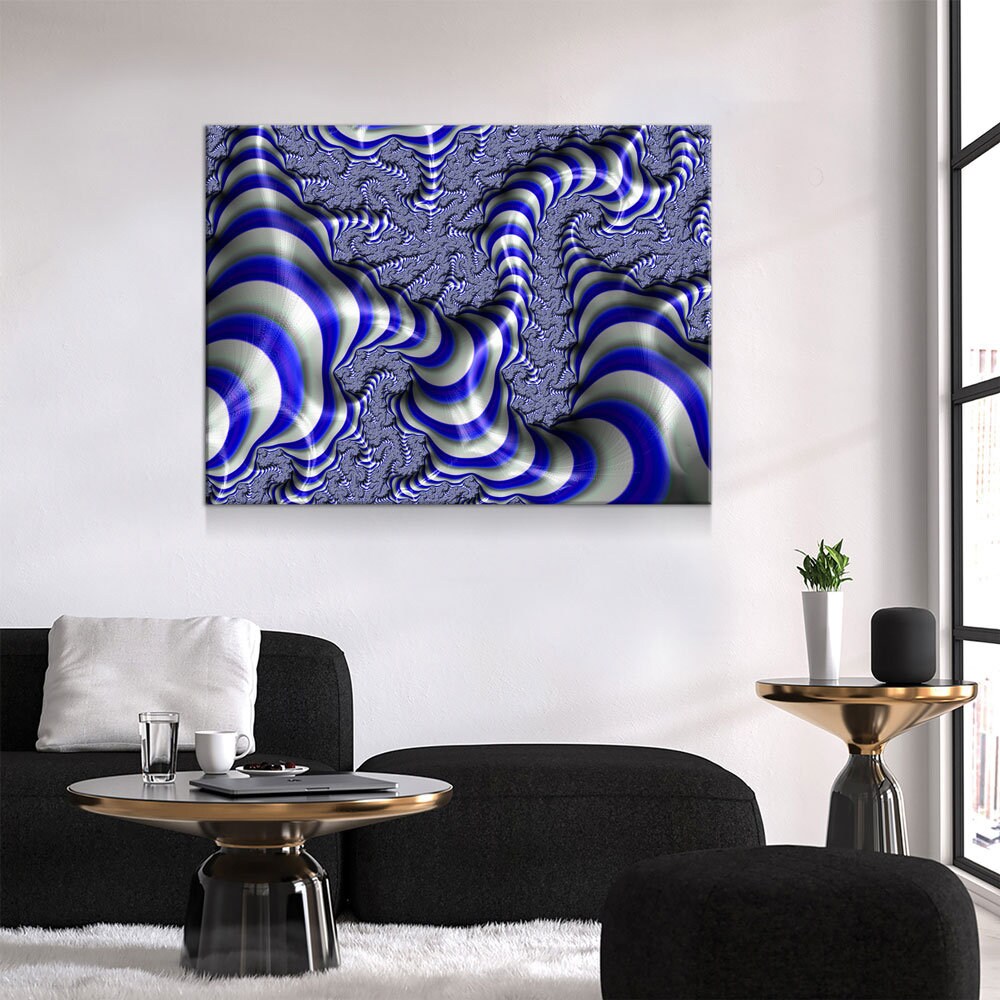 Blue Fractal Canvas Wall Art, Euclidean Canvas Wall Art, Geometric Design, Blue Fractal Art, 3 Piece Wall Art Canvas - Royal Crown Pro