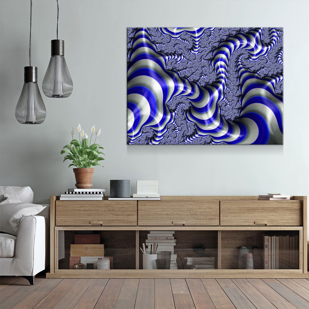 Blue Fractal Canvas Wall Art, Euclidean Canvas Wall Art, Geometric Design, Blue Fractal Art, 3 Piece Wall Art Canvas - Royal Crown Pro