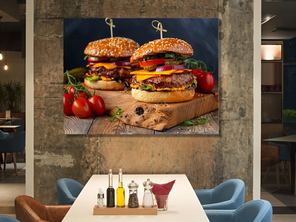 Juicy Cheeseburger Canvas Wall Art, Burger Joint Decor, Restaurant Decor, Diner Decor, Fresh Burger Art, Cheeseburger Art - Royal Crown Pro