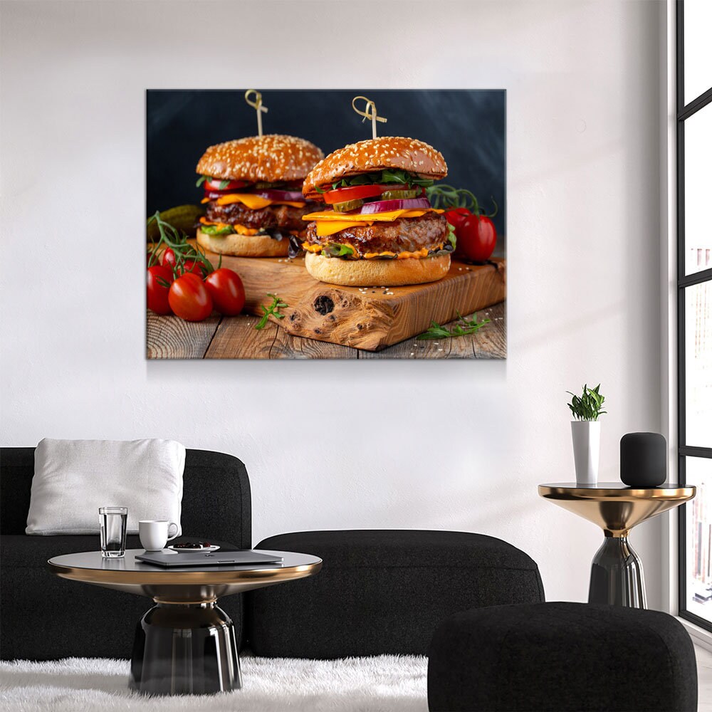 Juicy Cheeseburger Canvas Wall Art, Burger Joint Decor, Restaurant Decor, Diner Decor, Fresh Burger Art, Cheeseburger Art - Royal Crown Pro