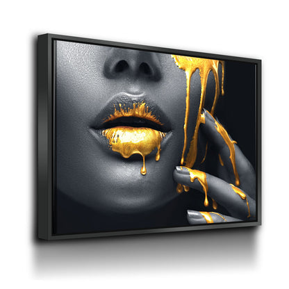 Gold Lips Of Desire Canvas Wall Art, Lips Canvas Abstract Art, Abstract Decor, Golden Lips - Royal Crown Pro