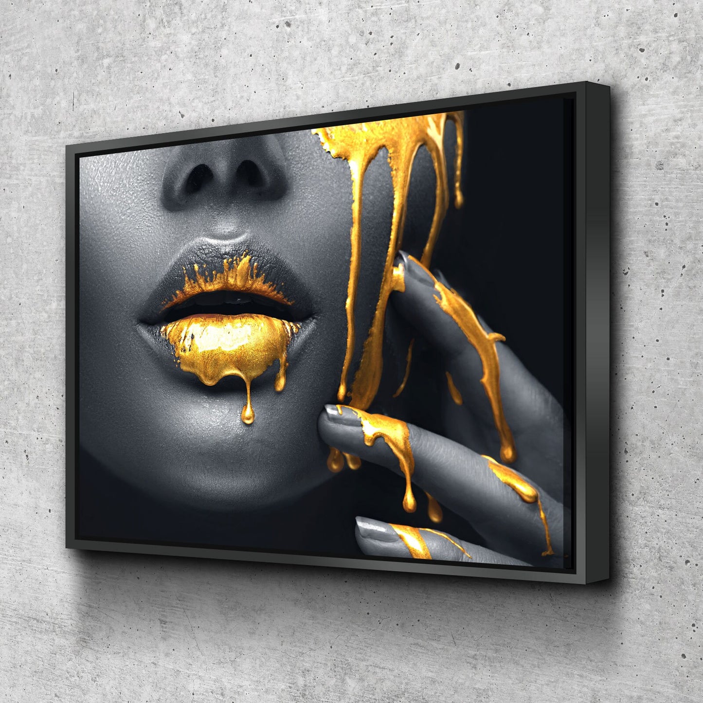 Gold Lips Of Desire Canvas Wall Art, Lips Canvas Abstract Art, Abstract Decor, Golden Lips - Royal Crown Pro