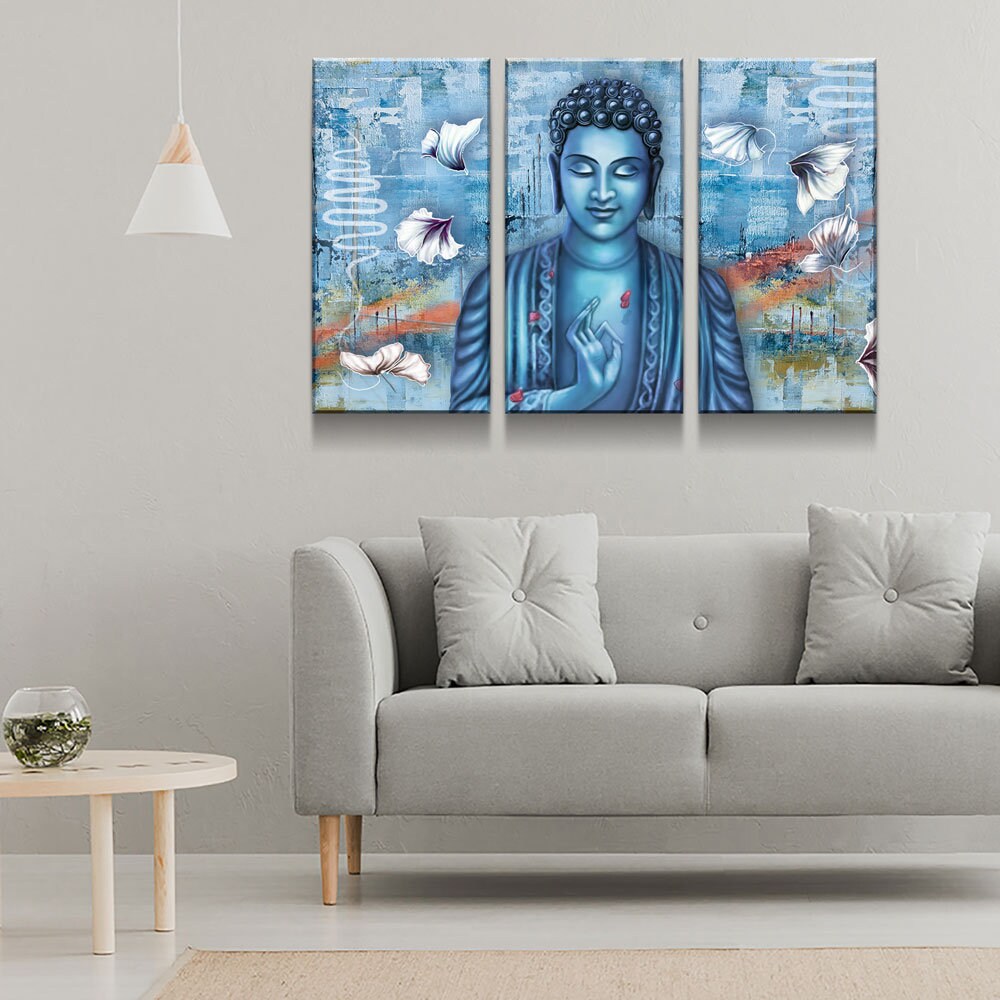 Buddha Wall Art | Meditating Blue Buddha | Bright Modern Canvas Print | Modern Wall Art | Buddha Illustration - Royal Crown Pro