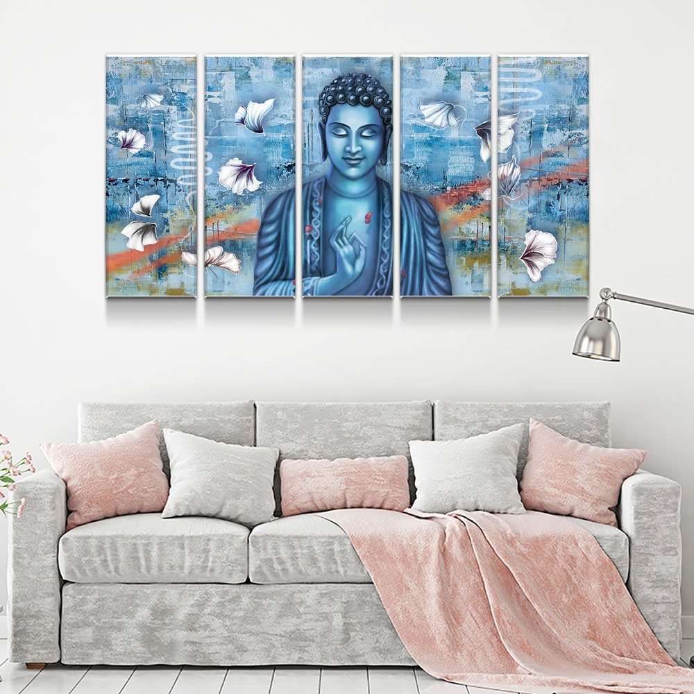 Buddha Wall Art | Meditating Blue Buddha | Bright Modern Canvas Print | Modern Wall Art | Buddha Illustration - Royal Crown Pro