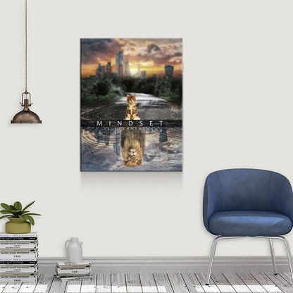 Mindset Is Everything Canvas Wall Art, Motivational Decor, Office Decor, Motivational Quotes, Motivational Art, Cat Lion - Royal Crown Pro