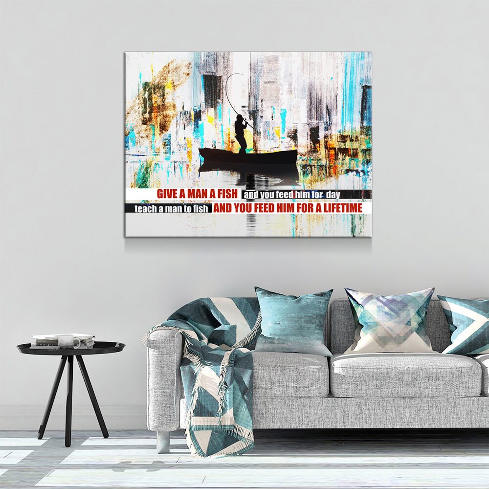 Teach A Man To Fish Canvas Wall Art, Motivational Abstract Art, Feed Him For A Lifetime - Royal Crown Pro