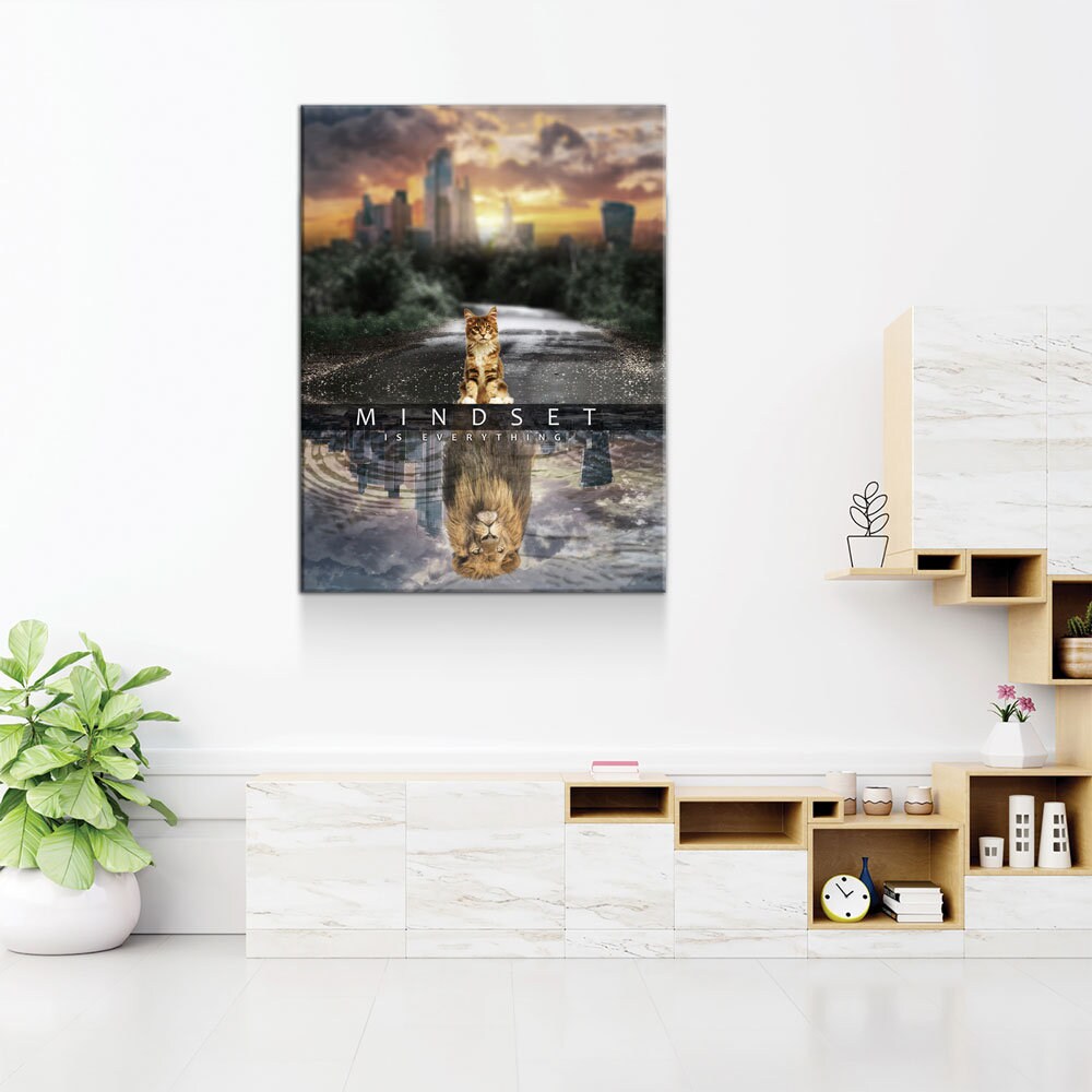 Mindset Is Everything Canvas Wall Art, Motivational Decor, Office Decor, Motivational Quotes, Motivational Art, Cat Lion - Royal Crown Pro