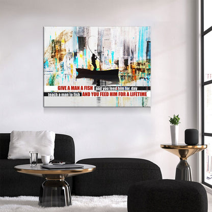 Teach A Man To Fish Canvas Wall Art, Motivational Abstract Art, Feed Him For A Lifetime - Royal Crown Pro