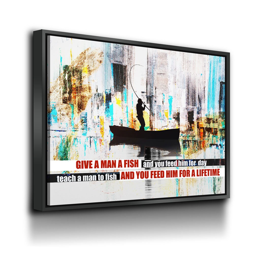 Teach A Man To Fish Canvas Wall Art, Motivational Abstract Art, Feed Him For A Lifetime - Royal Crown Pro