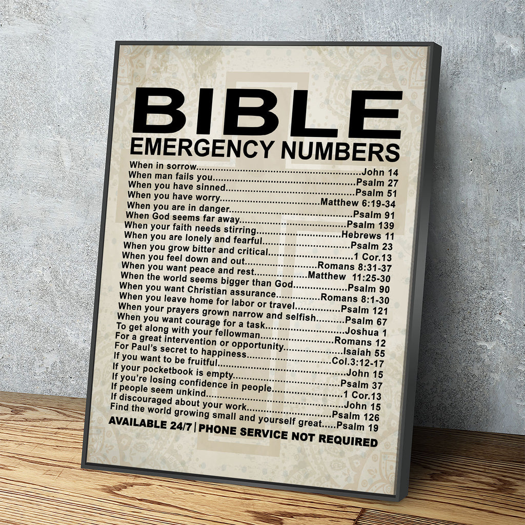 Bible Emergency Numbers Canvas Wall Art, Bible Decor, Bible Gift, Religious Gift, Scriptures, Church Gift, Secret Sister Gift - Royal Crown Pro