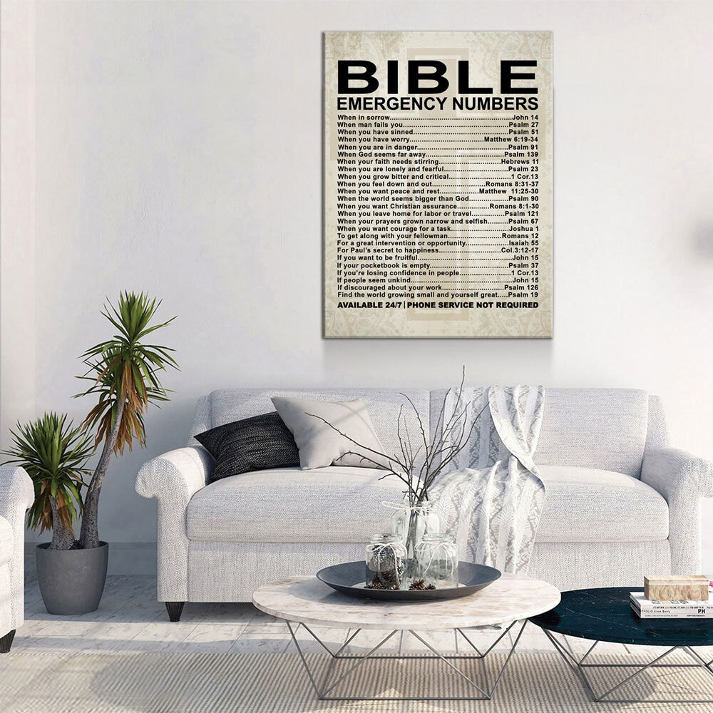 Bible Emergency Numbers Canvas Wall Art, Bible Decor, Bible Gift, Religious Gift, Scriptures, Church Gift, Secret Sister Gift - Royal Crown Pro