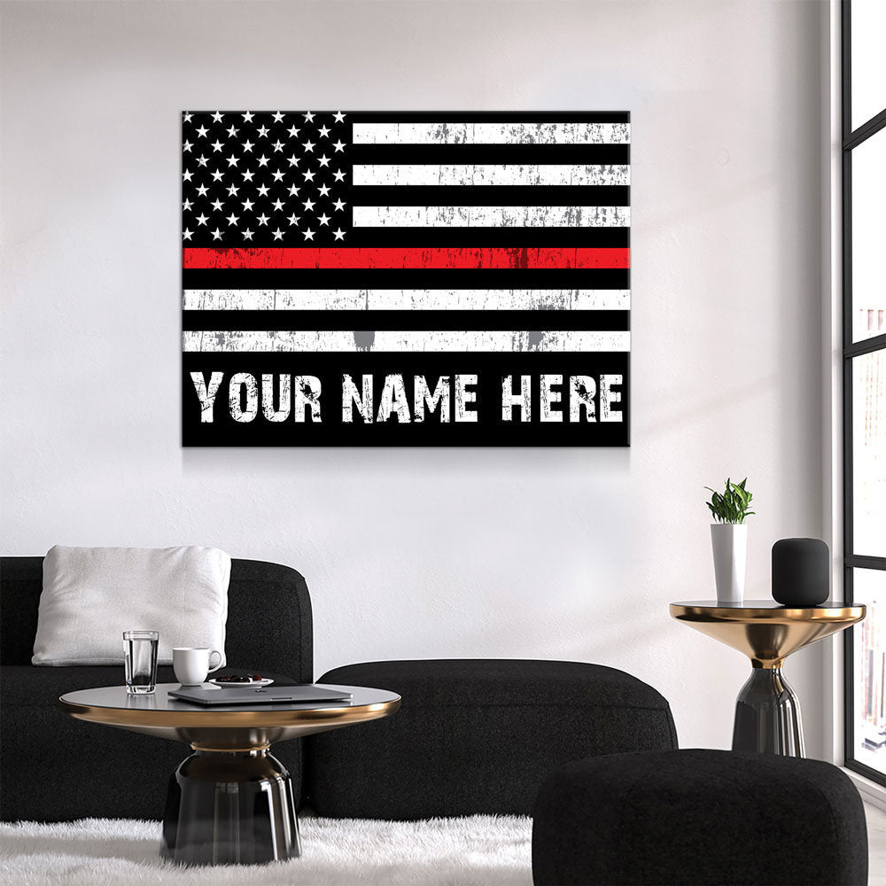 Personalized Thin Red Line Flag Canvas Wall Art, Custom Wall Art Thin Red Line, Firefighter, Fireman Gift - Royal Crown Pro