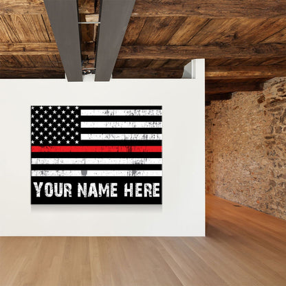 Personalized Thin Red Line Flag Canvas Wall Art, Custom Wall Art Thin Red Line, Firefighter, Fireman Gift - Royal Crown Pro