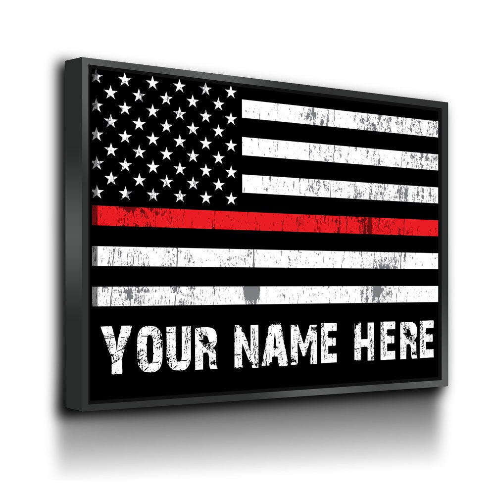 Personalized Thin Red Line Flag Canvas Wall Art, Custom Wall Art Thin Red Line, Firefighter, Fireman Gift - Royal Crown Pro