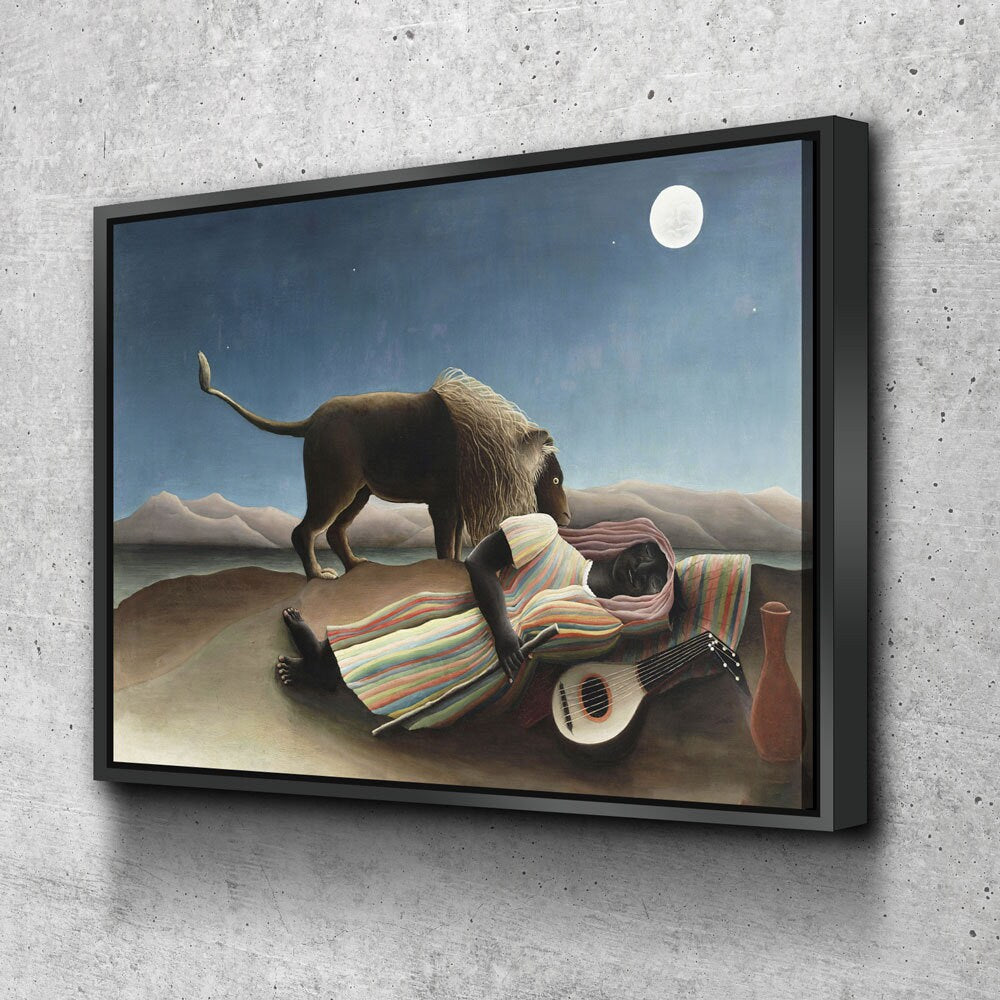 The Sleeping Gypsy Canvas Wall Art, Henri Rousseau Art, 1897 Famous Painting, La Bohémienne endormie, French Naïve artist - Royal Crown Pro