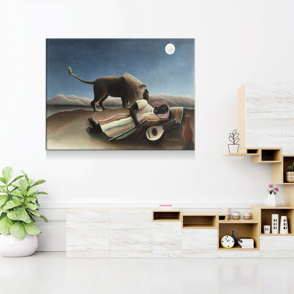 The Sleeping Gypsy Canvas Wall Art, Henri Rousseau Art, 1897 Famous Painting, La Bohémienne endormie, French Naïve artist - Royal Crown Pro