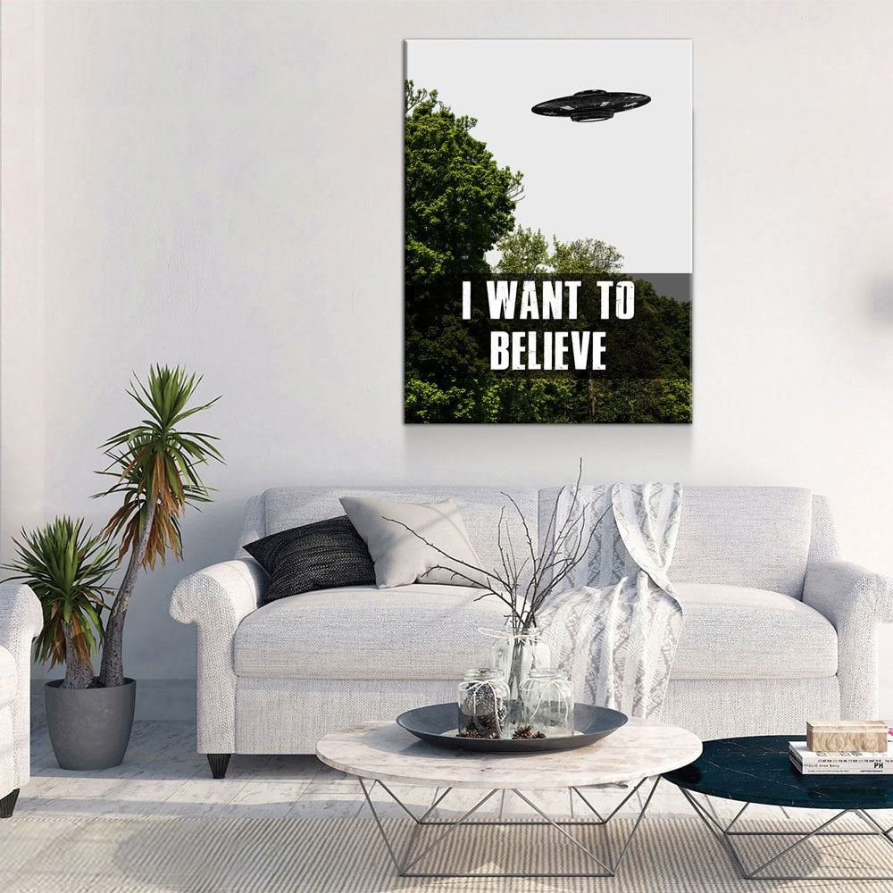 I Want To Believe Canvas Wall Art, UFO Decor, X-Files Style Design, Area 51, Alien Decor - Royal Crown Pro