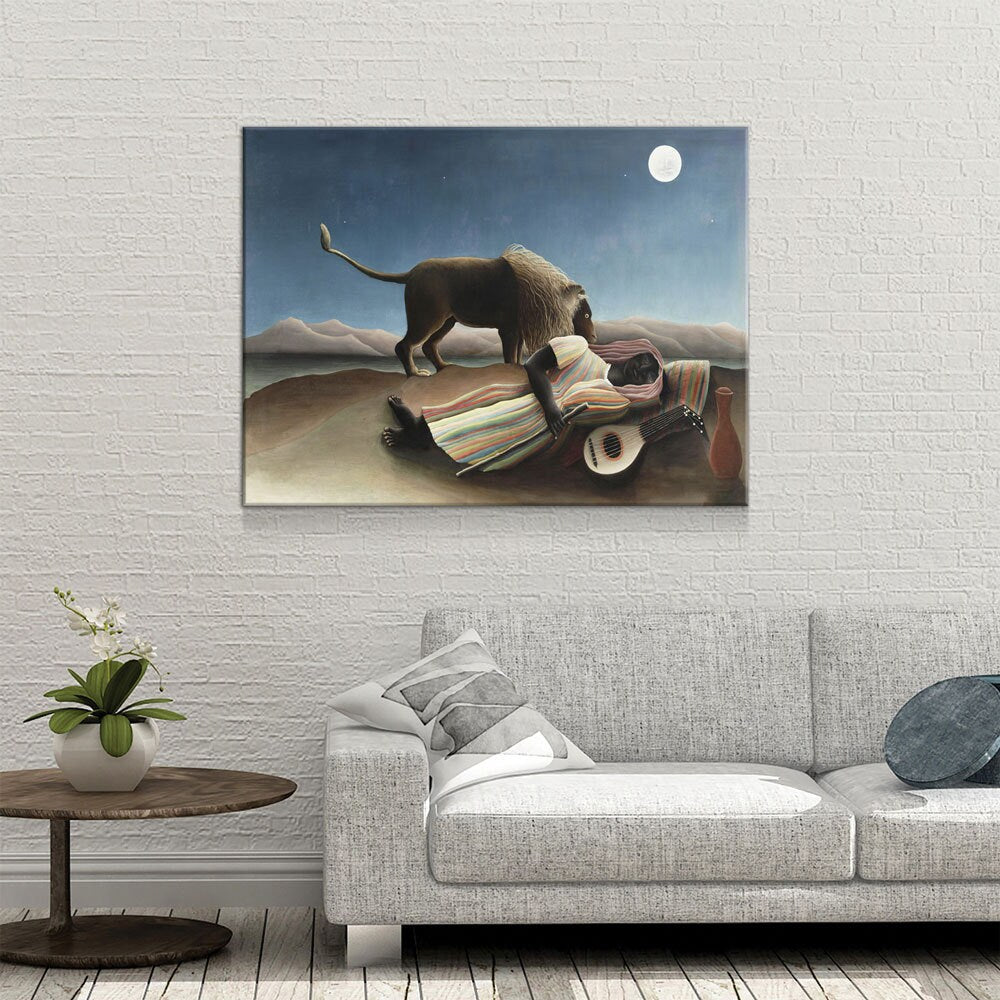 The Sleeping Gypsy Canvas Wall Art, Henri Rousseau Art, 1897 Famous Painting, La Bohémienne endormie, French Naïve artist - Royal Crown Pro