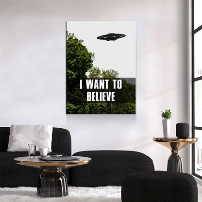 I Want To Believe Canvas Wall Art, UFO Decor, X-Files Style Design, Area 51, Alien Decor - Royal Crown Pro