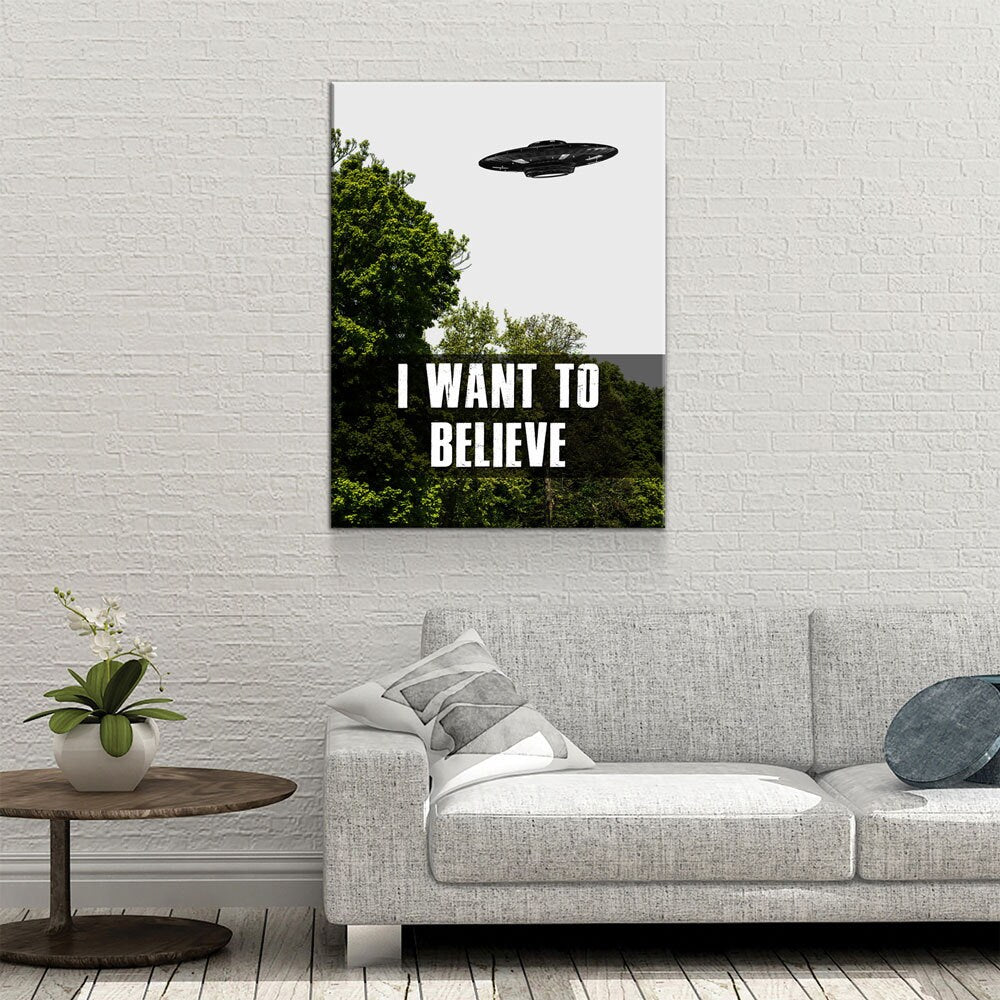 I Want To Believe Canvas Wall Art, UFO Decor, X-Files Style Design, Area 51, Alien Decor - Royal Crown Pro