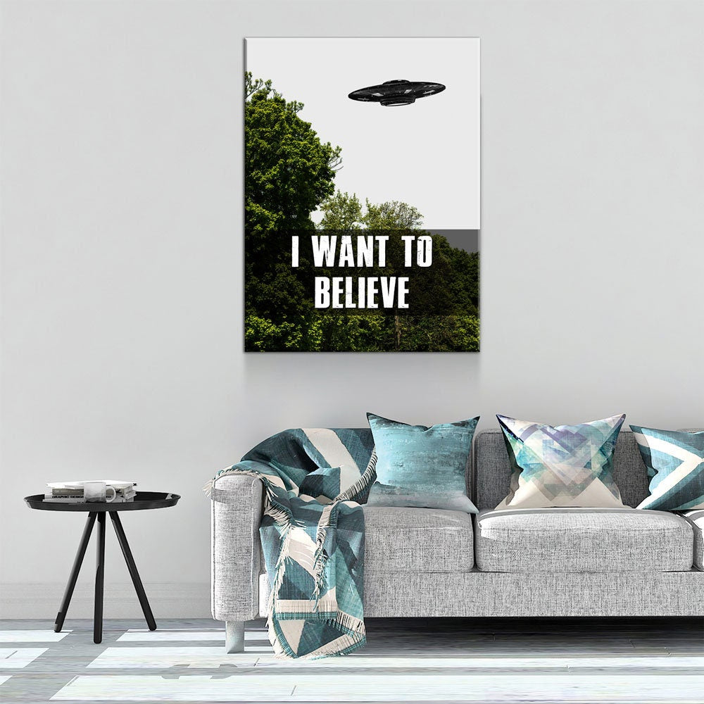 I Want To Believe Canvas Wall Art, UFO Decor, X-Files Style Design, Area 51, Alien Decor - Royal Crown Pro